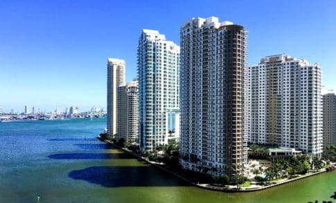 Aerial view of Brickell Key in Miami